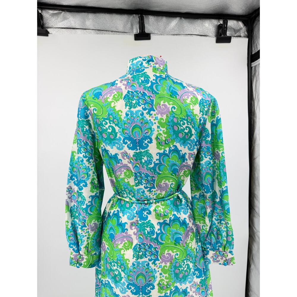 Vintage Hand Woven 100% Thai Silk Kaftan Dress S/M Mandarin Collar Psychedelic - Picture 9 of 14